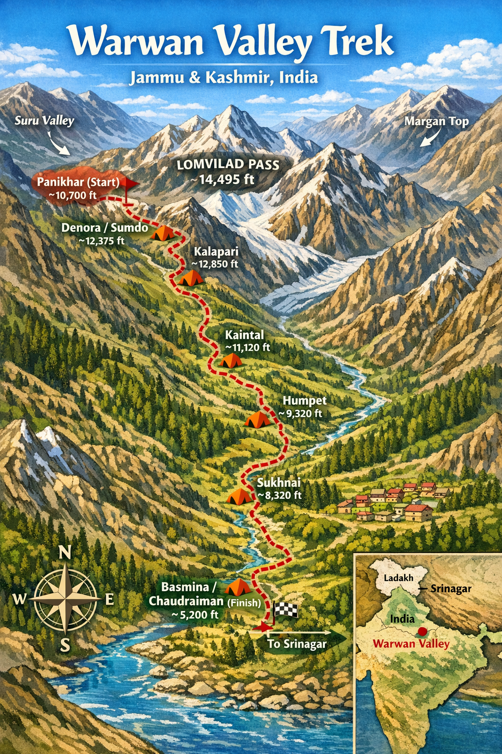 warwan valley trek map thinairexpedition